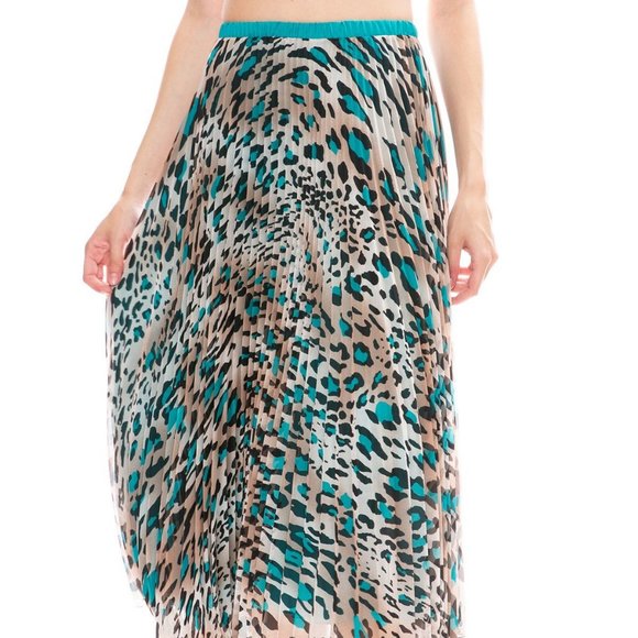 Loyd Ford NWT Pleated Teal Animal Print Midi Skirt Size 2 - Picture 6 of 16
